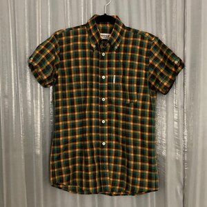 plaid button down 3 finger collar shirt